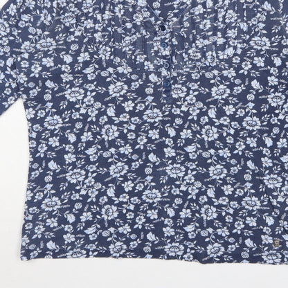 Maine New England Women's Blue Size 14 Floral Henley Long Sleeve Top