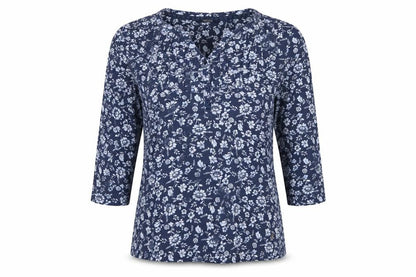 Maine New England Women's Blue Size 14 Floral Henley Long Sleeve Top