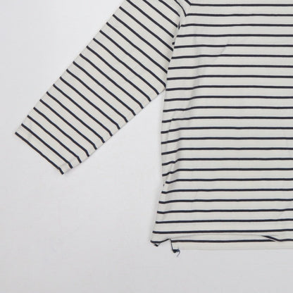 Jaeger Women White Navy Stripe L Jersey Boat Neck Button Top