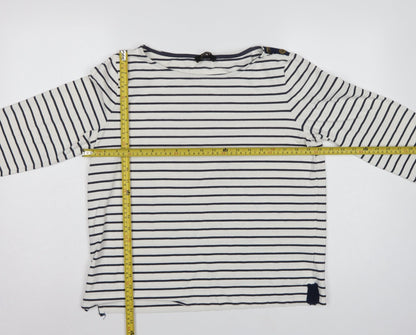 Jaeger Women White Navy Stripe L Jersey Boat Neck Button Top