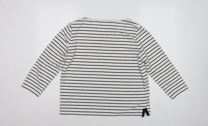 Jaeger Women White Navy Stripe L Jersey Boat Neck Button Top