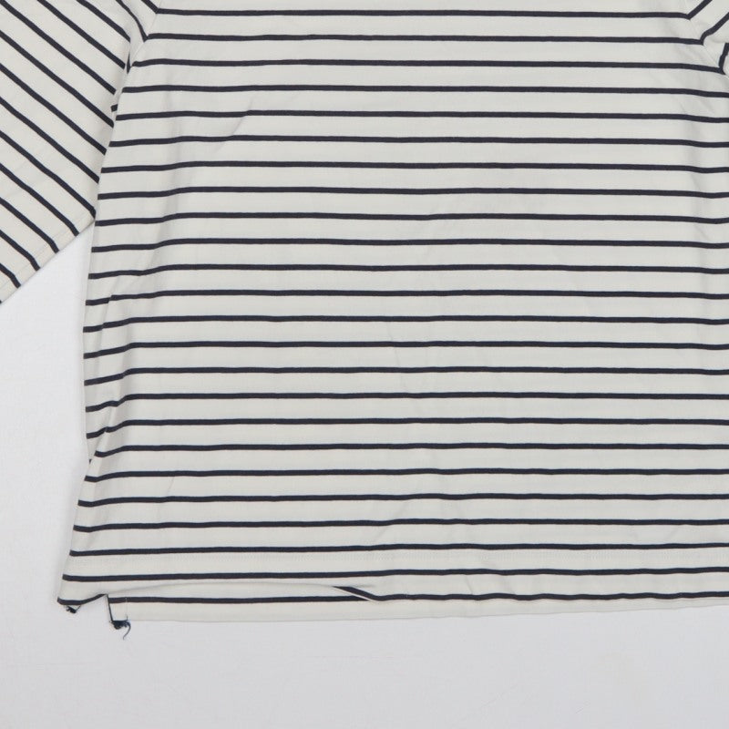 Jaeger Women White Navy Stripe L Jersey Boat Neck Button Top