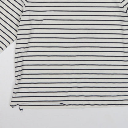 Jaeger Women White Navy Stripe L Jersey Boat Neck Button Top