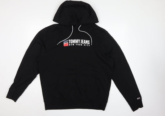 Back view of Tommy Jeans Men’s Black 2XL Pullover Logo Graphic Hoodie