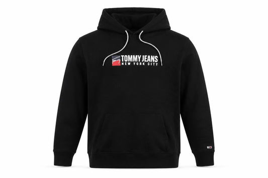 Front view of Tommy Jeans Men’s Black 2XL Pullover Logo Graphic Hoodie