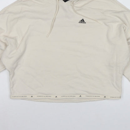 Adidas Women’s Ivory S Pullover Hoodie Logo Drawstring Cotton Blend