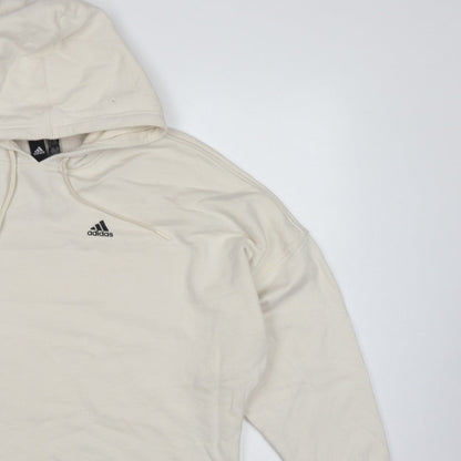 Adidas Women’s Ivory S Pullover Hoodie Logo Drawstring Cotton Blend