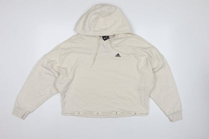 Adidas Women’s Ivory S Pullover Hoodie Logo Drawstring Cotton Blend