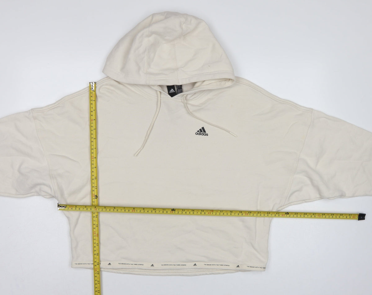 Adidas Women’s Ivory S Pullover Hoodie Logo Drawstring Cotton Blend