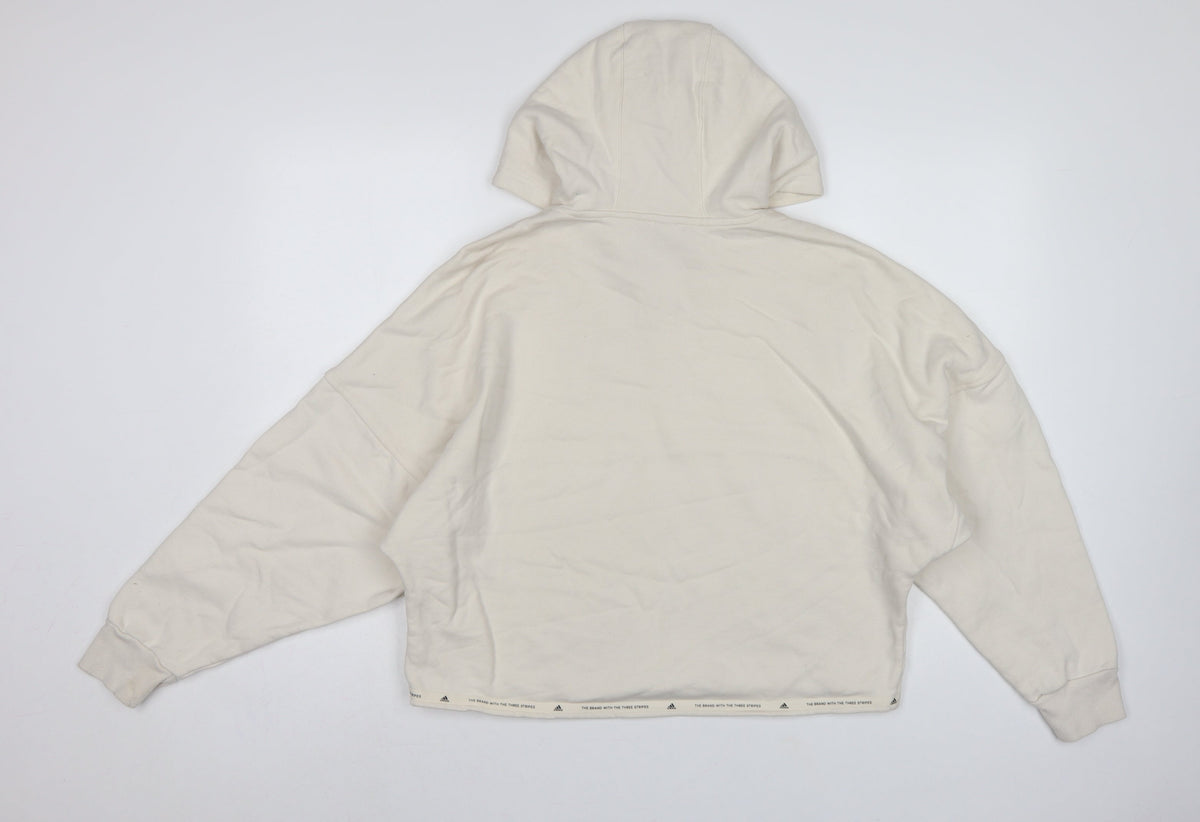 Adidas Women’s Ivory S Pullover Hoodie Logo Drawstring Cotton Blend