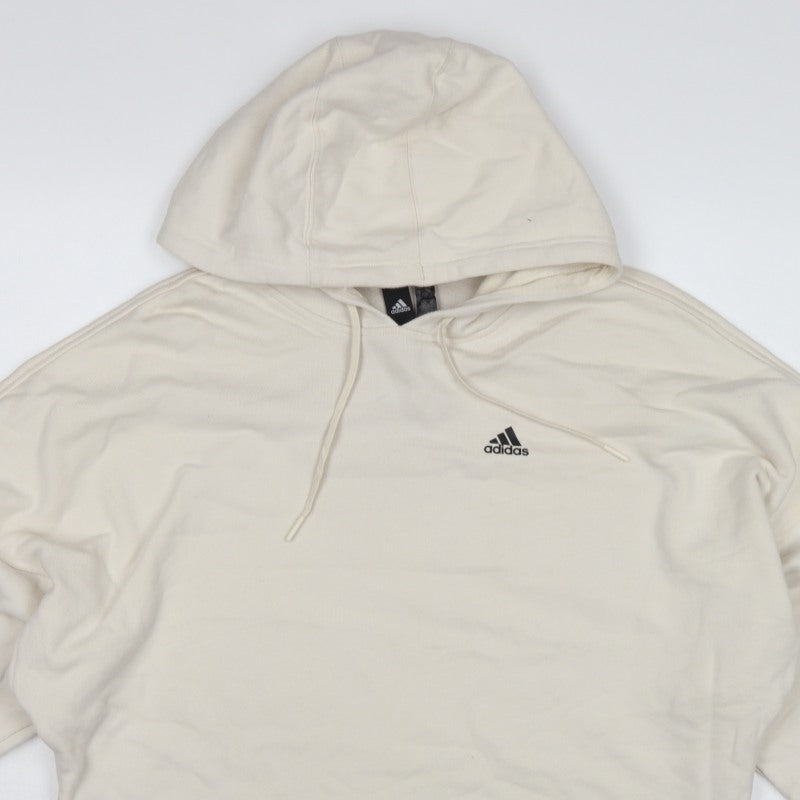 Adidas Women’s Ivory S Pullover Hoodie Logo Drawstring Cotton Blend