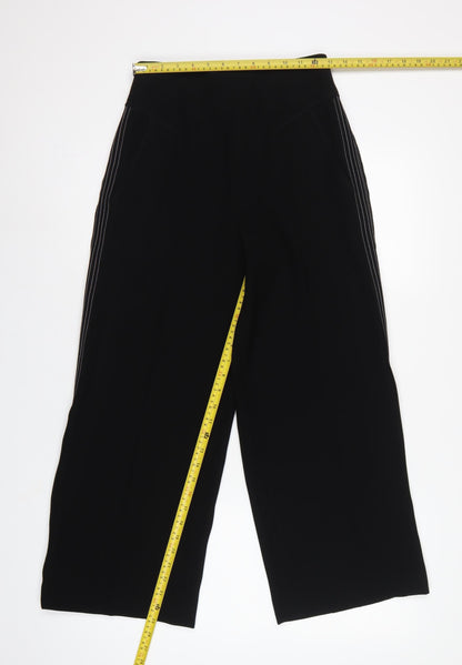 Karen Millen Women Black UK 8 High Rise Wide-Leg Stripe Trousers