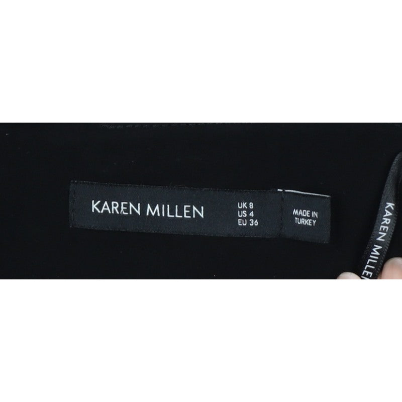 Karen Millen Women Black UK 8 High Rise Wide-Leg Stripe Trousers