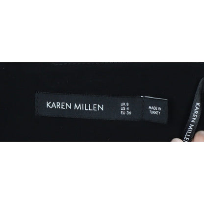 Karen Millen Women Black UK 8 High Rise Wide-Leg Stripe Trousers