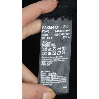 Karen Millen Women Black UK 8 High Rise Wide-Leg Stripe Trousers