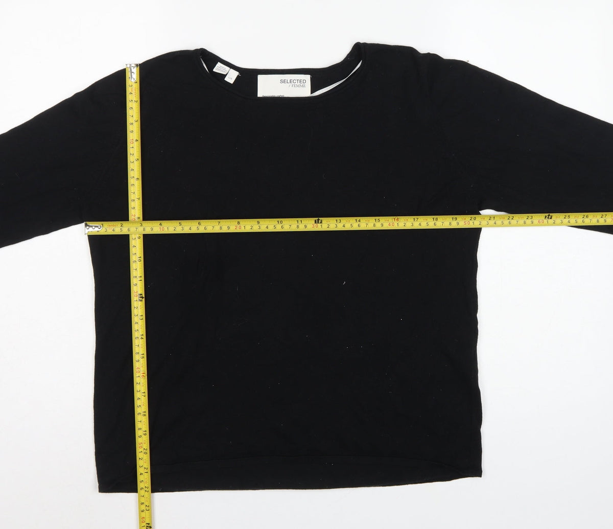 Selected Femme Women’s Black L Tencel Cotton Fine Knit Crew Neck Jumper