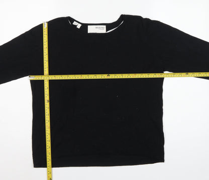 Selected Femme Women’s Black L Tencel Cotton Fine Knit Crew Neck Jumper
