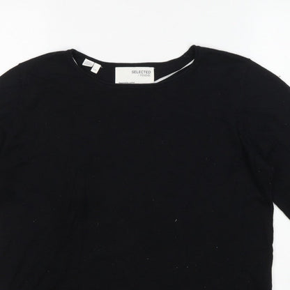 Selected Femme Women’s Black L Tencel Cotton Fine Knit Crew Neck Jumper