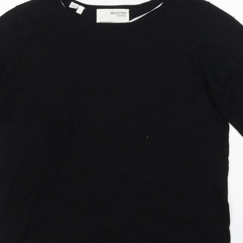 Selected Femme Women’s Black L Tencel Cotton Fine Knit Crew Neck Jumper