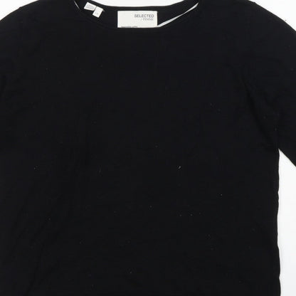 Selected Femme Women’s Black L Tencel Cotton Fine Knit Crew Neck Jumper
