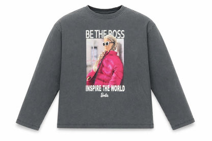 Zara Girls Grey Barbie Graphic Long Sleeve T-Shirt 9-10 Years