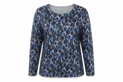 Bassini Women’s Blue Animal Print Long Sleeve Jersey T-Shirt Size L