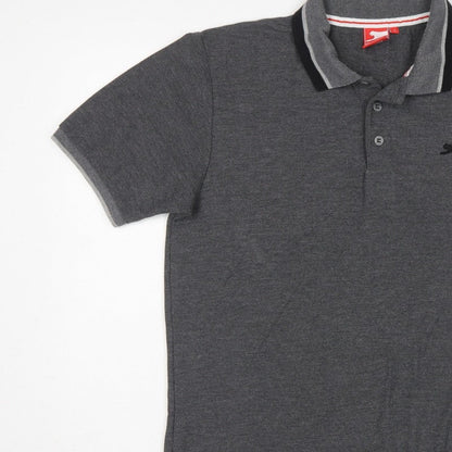 Slazenger Men's Grey L Short Sleeve Cotton Blend Logo Polo Shirt