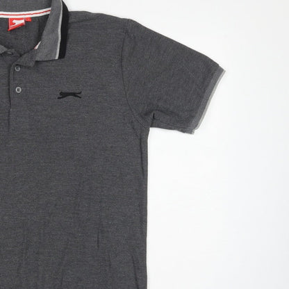 Slazenger Men's Grey L Short Sleeve Cotton Blend Logo Polo Shirt