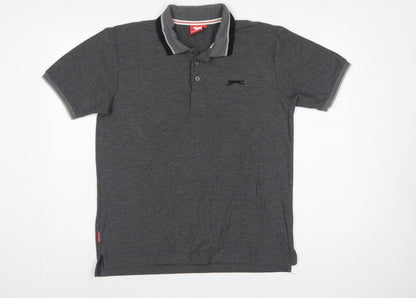 Slazenger Men's Grey L Short Sleeve Cotton Blend Logo Polo Shirt