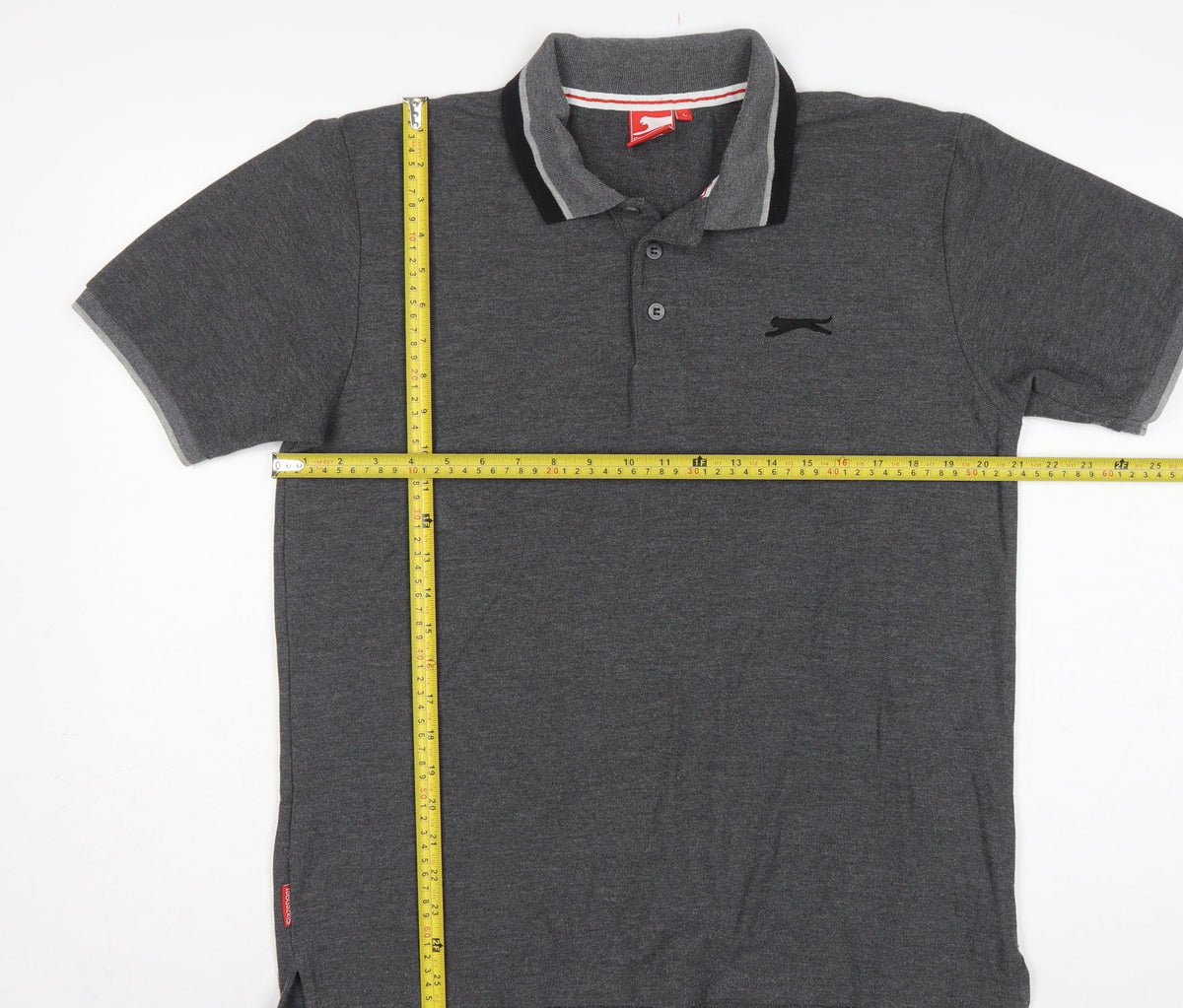 Slazenger Men's Grey L Short Sleeve Cotton Blend Logo Polo Shirt