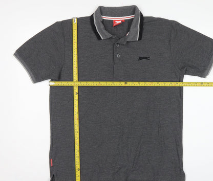 Slazenger Men's Grey L Short Sleeve Cotton Blend Logo Polo Shirt