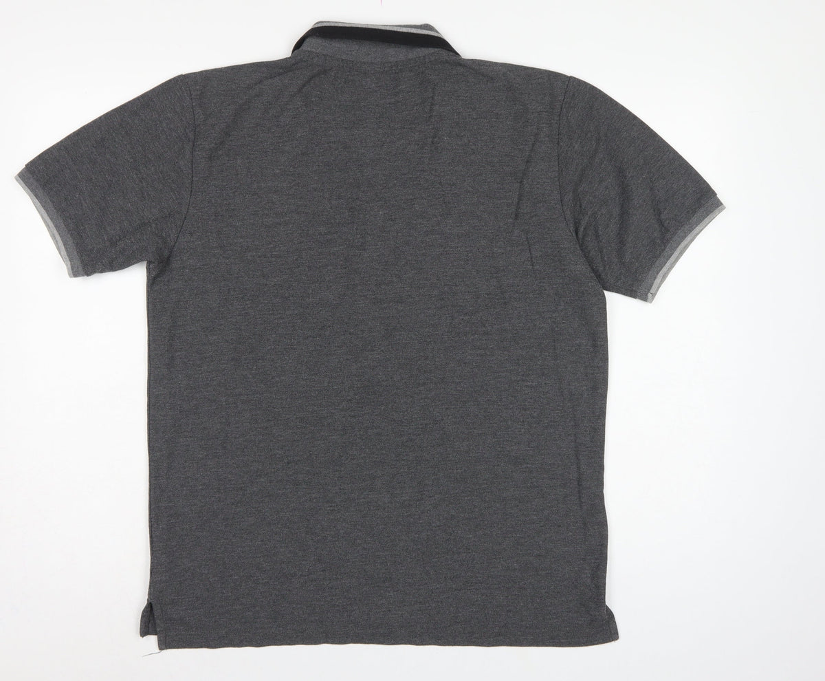 Slazenger Men's Grey L Short Sleeve Cotton Blend Logo Polo Shirt