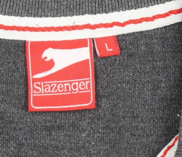 Slazenger Men's Grey L Short Sleeve Cotton Blend Logo Polo Shirt