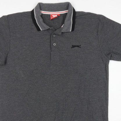 Slazenger Men's Grey L Short Sleeve Cotton Blend Logo Polo Shirt