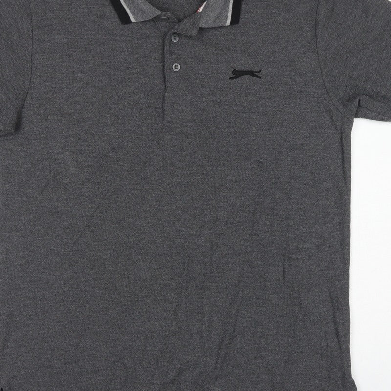 Slazenger Men's Grey L Short Sleeve Cotton Blend Logo Polo Shirt