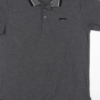 Slazenger Men's Grey L Short Sleeve Cotton Blend Logo Polo Shirt