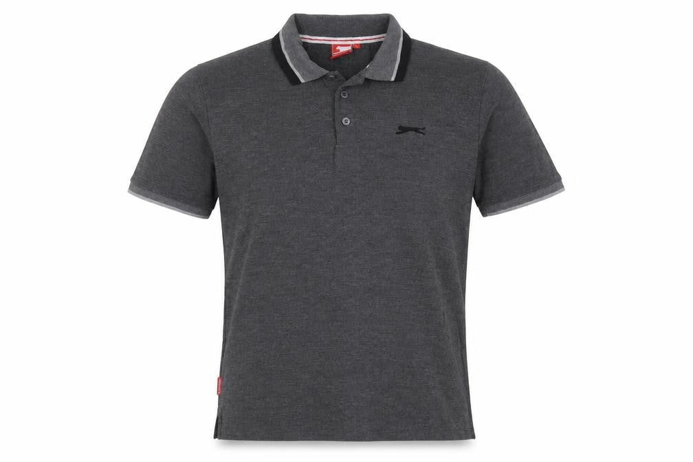 Slazenger Men's Grey L Short Sleeve Cotton Blend Logo Polo Shirt