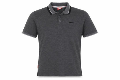 Slazenger Men's Grey L Short Sleeve Cotton Blend Logo Polo Shirt
