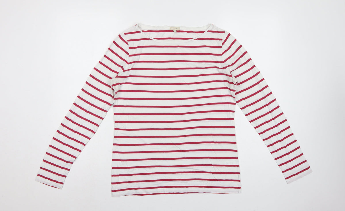 Jigsaw Women White Red Striped Cotton Jersey Long Sleeve Top Size L