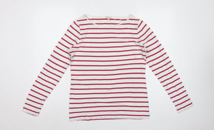 Jigsaw Women White Red Striped Cotton Jersey Long Sleeve Top Size L