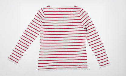Jigsaw Women White Red Striped Cotton Jersey Long Sleeve Top Size L