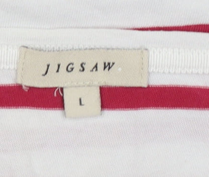 Jigsaw Women White Red Striped Cotton Jersey Long Sleeve Top Size L
