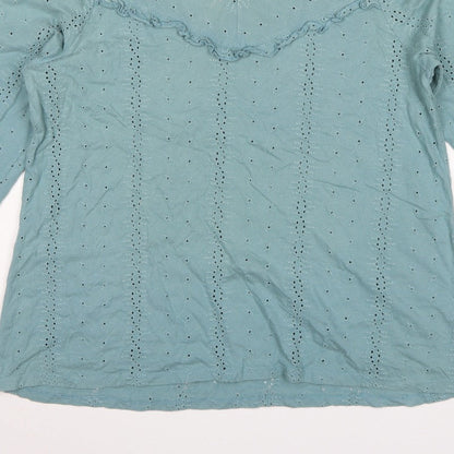 FatFace Women Blue UK 14 Cotton Broderie Anglaise Ruffle Blouse