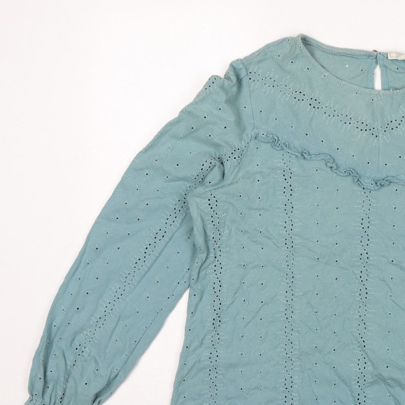 FatFace Women Blue UK 14 Cotton Broderie Anglaise Ruffle Blouse