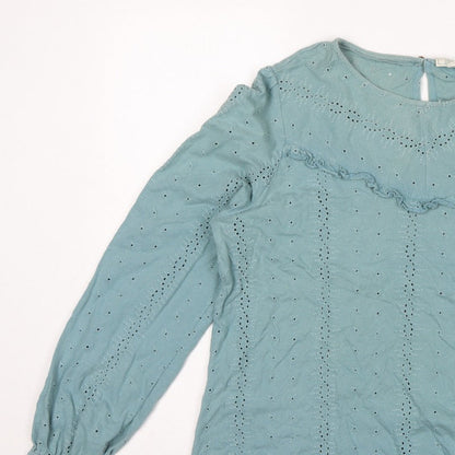 FatFace Women Blue UK 14 Cotton Broderie Anglaise Ruffle Blouse
