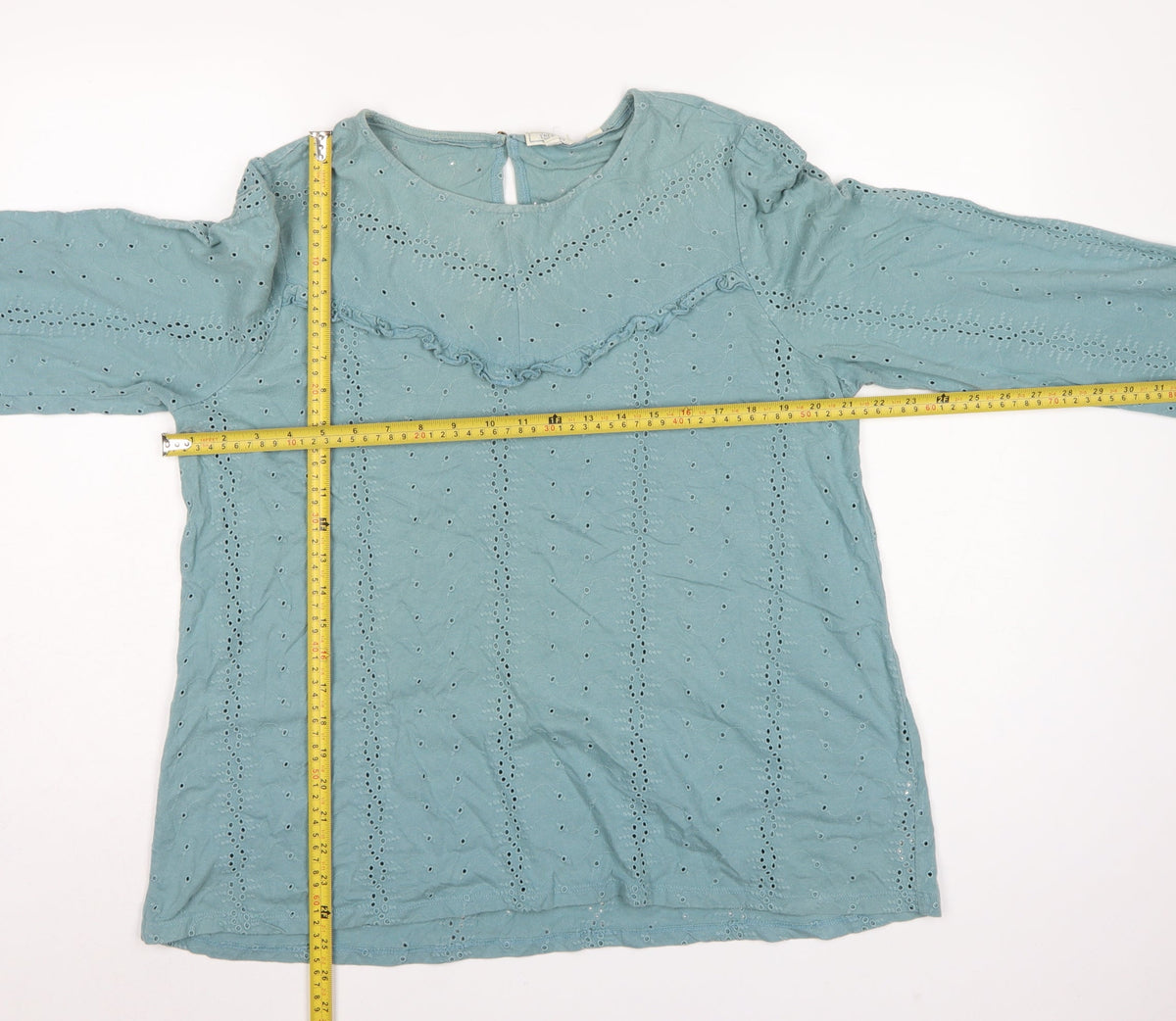 FatFace Women Blue UK 14 Cotton Broderie Anglaise Ruffle Blouse