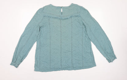 FatFace Women Blue UK 14 Cotton Broderie Anglaise Ruffle Blouse
