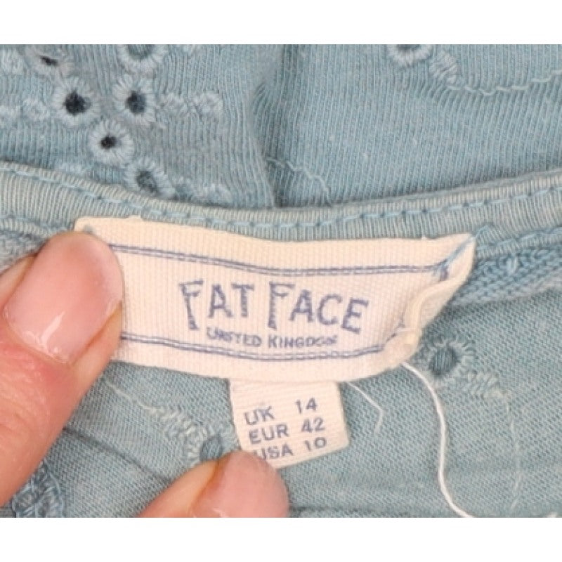 FatFace Women Blue UK 14 Cotton Broderie Anglaise Ruffle Blouse