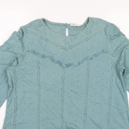 FatFace Women Blue UK 14 Cotton Broderie Anglaise Ruffle Blouse