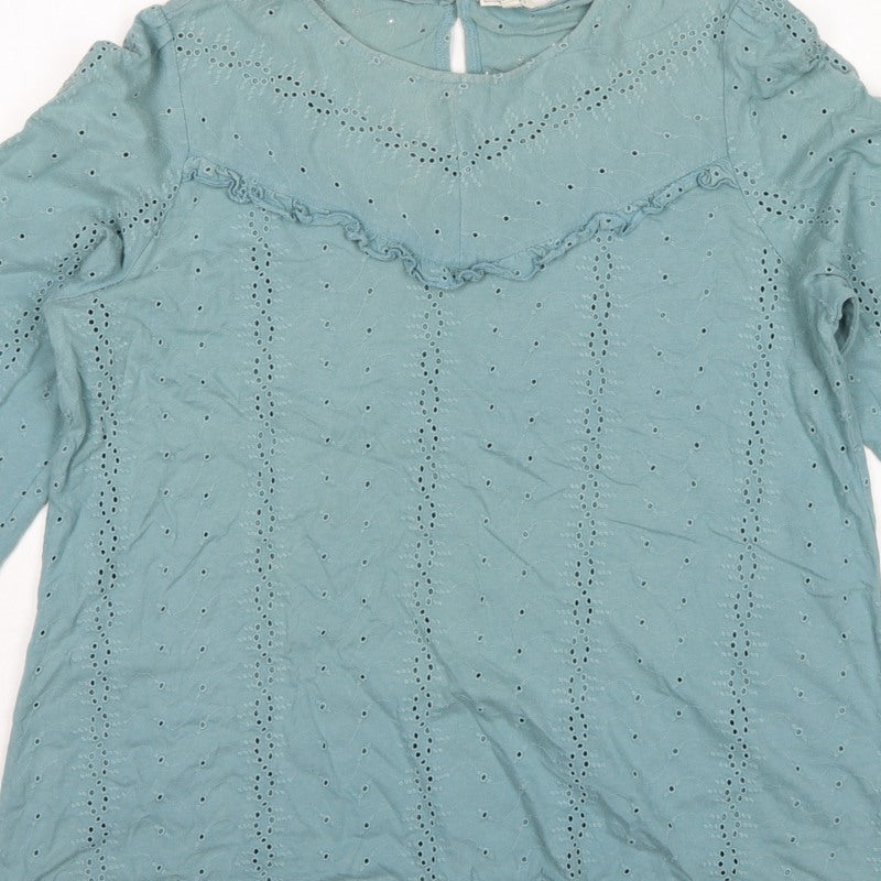 FatFace Women Blue UK 14 Cotton Broderie Anglaise Ruffle Blouse